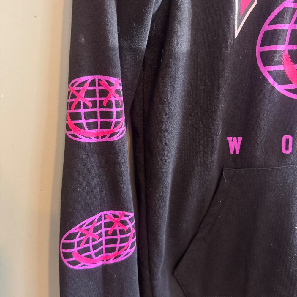 Brooklyn Cloth Womens Trippy World Graphic Sleeve Hoodie Black Pink Medium - Picture 5 of 7